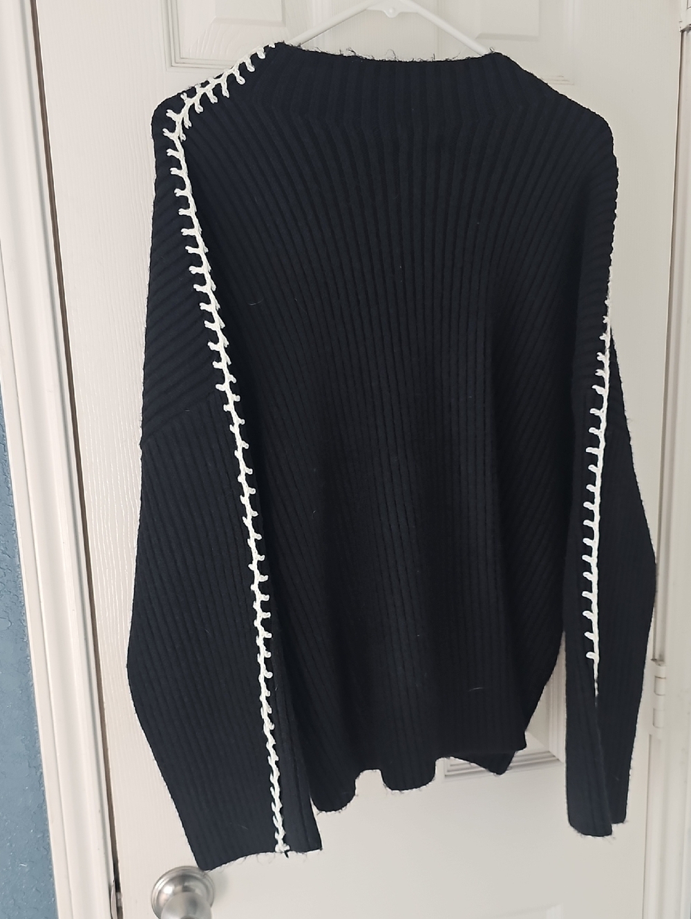 New Halogen Contrast Stitch Chunky Plush Thick Sweater BLK/White XL - Picture 5 of 14